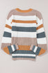 Striped Textured Knit Crew Neck Pullover Sweater