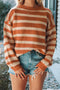Striped Textured Knit Drop Shoulder Ribbed Crewneck Sweater