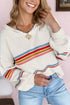 Striped Textured Knit Long Sleeve Hooded Sweater