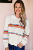 Striped Textured Knit Long Sleeve Hooded Sweater