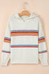 Striped Textured Knit Long Sleeve Hooded Sweater