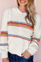 Striped Textured Knit Long Sleeve Hooded Sweater