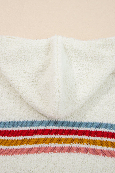 Striped Textured Knit Long Sleeve Hooded Sweater