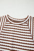 Striped Textured Knit Patchwork Split Hem Half Sleeve Top