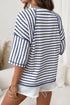 Striped Textured Knit Patchwork Split Hem Half Sleeve Top