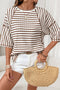 Striped Textured Knit Patchwork Split Hem Half Sleeve Top