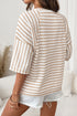 Striped Textured Knit Patchwork Split Hem Half Sleeve Top