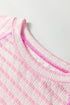 Striped Textured Knit Patchwork Split Hem Half Sleeve Top