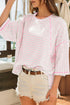 Striped Textured Knit Patchwork Split Hem Half Sleeve Top