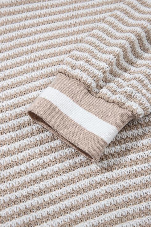 Striped Textured Knit Relaxed Fit Long Sleeve Top