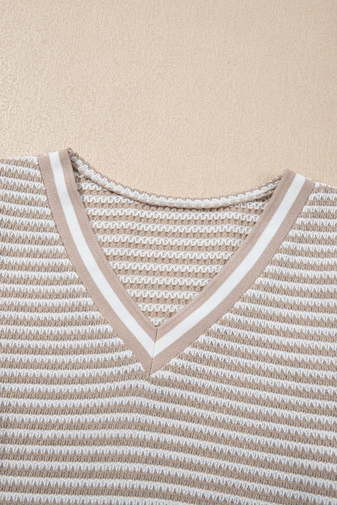 Striped Textured Knit Relaxed Fit Long Sleeve Top