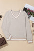 Striped Textured Knit Relaxed Fit Long Sleeve Top