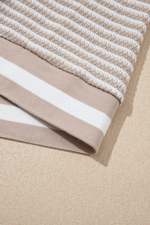 Striped Textured Knit Relaxed Fit Long Sleeve Top