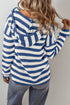 Striped Textured Knit V Neck Drawstring Hoodie