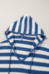 Striped Textured Knit V Neck Drawstring Hoodie