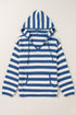 Striped Textured Knit V Neck Drawstring Hoodie