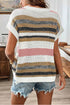 Striped Textured Open Knit Cap Sleeve Top
