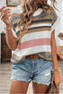 Striped Textured Open Knit Cap Sleeve Top