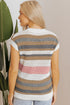 Striped Textured Open Knit Cap Sleeve Top