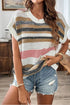 Striped Textured Open Knit Cap Sleeve Top