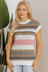 Striped Textured Open Knit Cap Sleeve Top