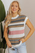 Striped Textured Open Knit Cap Sleeve Top