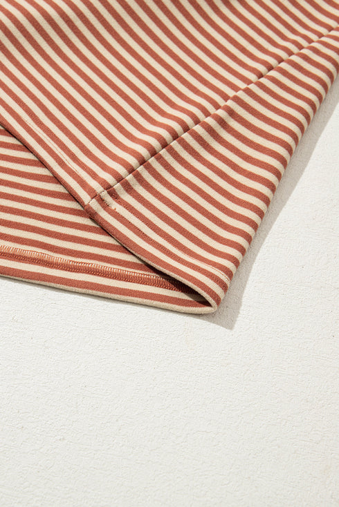 Striped Textured Patched Drop Shoulder Buttoned Sweatshirt