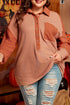 Striped Textured Patched Drop Shoulder Buttoned Sweatshirt