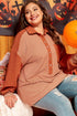 Striped Textured Patched Drop Shoulder Buttoned Sweatshirt