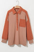 Striped Textured Patched Drop Shoulder Buttoned Sweatshirt