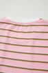 Striped Textured Patchwork Fringe Trim Wide Sleeve Short Set