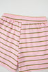 Striped Textured Patchwork Fringe Trim Wide Sleeve Short Set