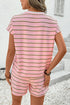 Striped Textured Patchwork Fringe Trim Wide Sleeve Short Set