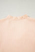 Striped Textured Pearl Embellished Bow Cuff Puff Sleeve Blouse