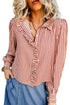 Striped Textured Ruffle Trim Button Up Long Sleeve Shirt