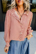 Striped Textured Ruffle Trim Button Up Long Sleeve Shirt