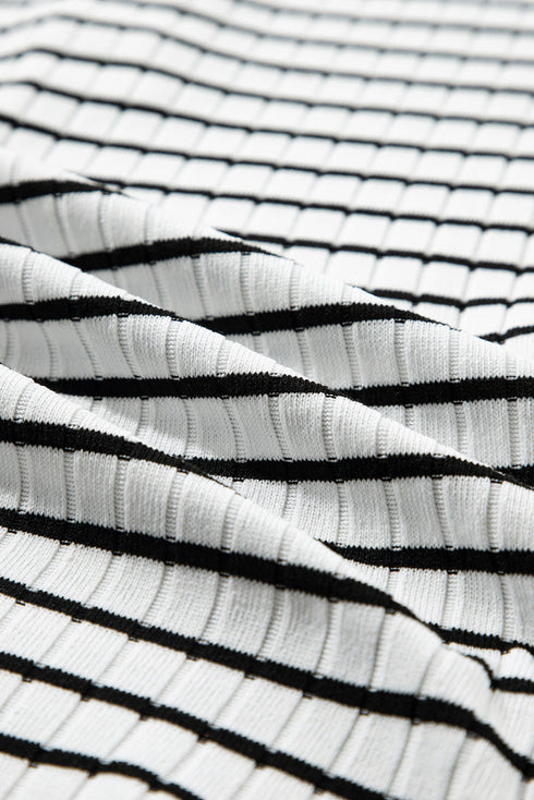 Striped Textured Short Sleeve Button Front Henley Top