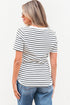 Striped Textured Short Sleeve Button Front Henley Top