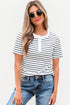 Striped Textured Short Sleeve Button Front Henley Top