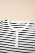 Striped Textured Short Sleeve Button Front Henley Top