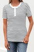 Striped Textured Short Sleeve Button Front Henley Top