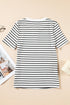 Striped Textured Short Sleeve Button Front Henley Top