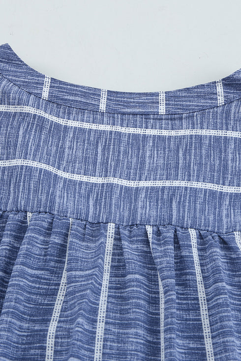 Striped Textured Split Neck Button Front Shirt