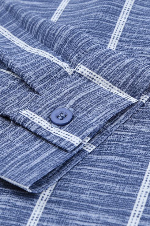 Striped Textured Split Neck Button Front Shirt