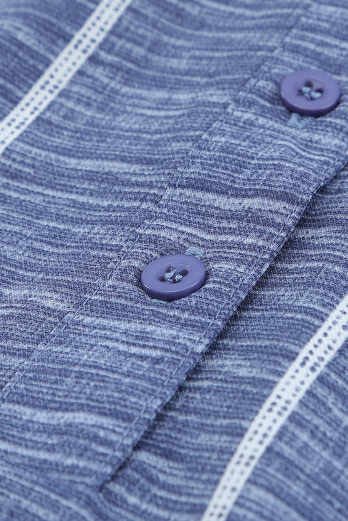 Striped Textured Split Neck Button Front Shirt