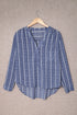 Striped Textured Split Neck Button Front Shirt