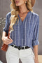 Striped Textured Split Neck Button Front Shirt