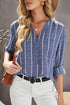 Striped Textured Split Neck Button Front Shirt