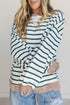 Striped Textured Trim Relaxed Fit Pullover Top