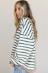 Striped Textured Trim Relaxed Fit Pullover Top
